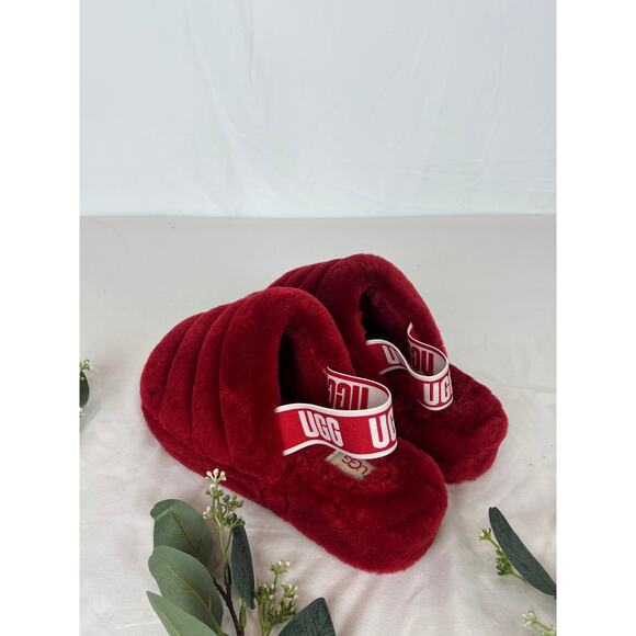 UGG Women’s Fluff Yeah Slide Slippers – Red Wine – Size 8 - Picture 1 of 2